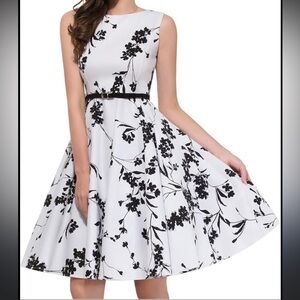 Grace Karin Black and White Floral Midi Dress NWT
